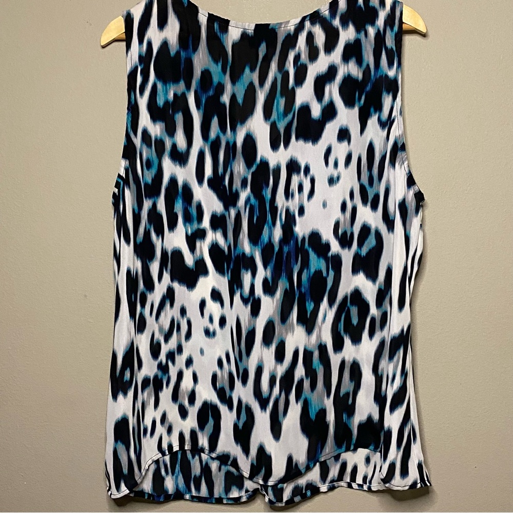 Worthington Abstract Leopard Print Sleeveless Blouse Women 2X Teal Black White - Picture 3 of 6